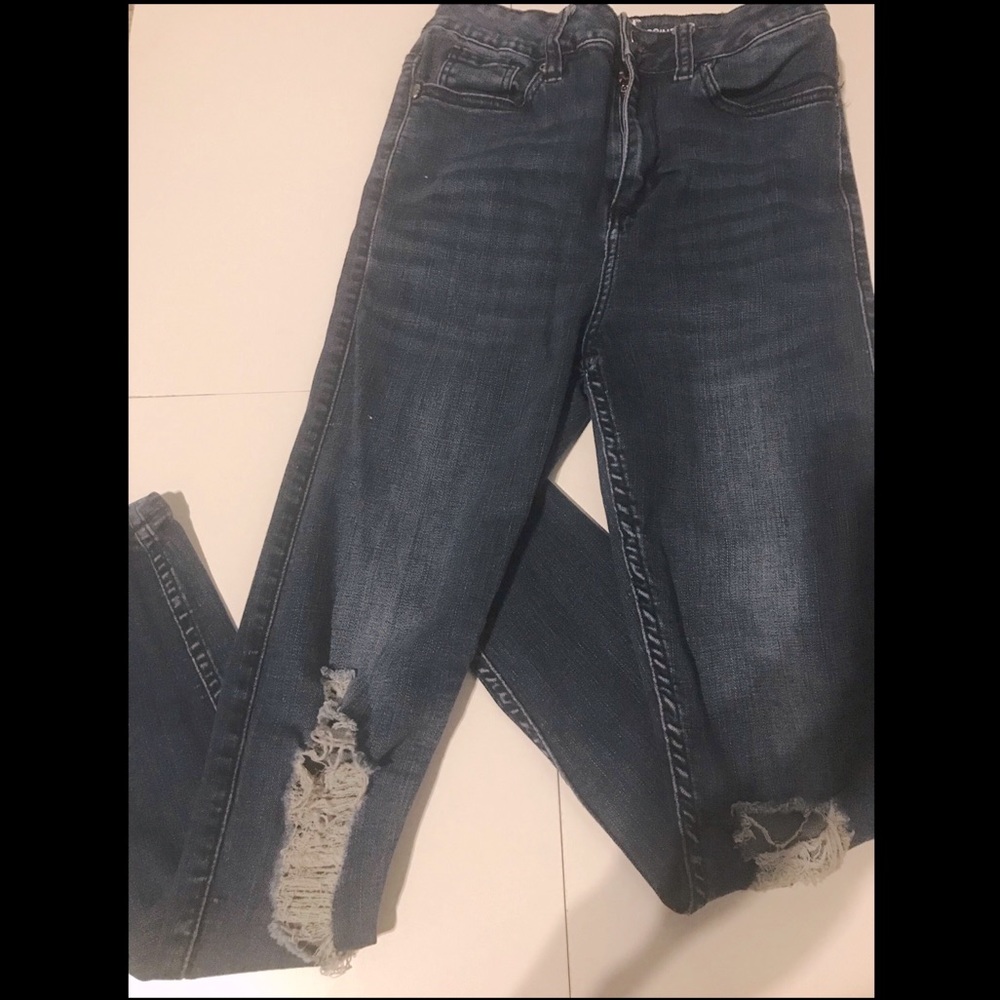 Ripped Skinny Dark Blue Denim Jeans